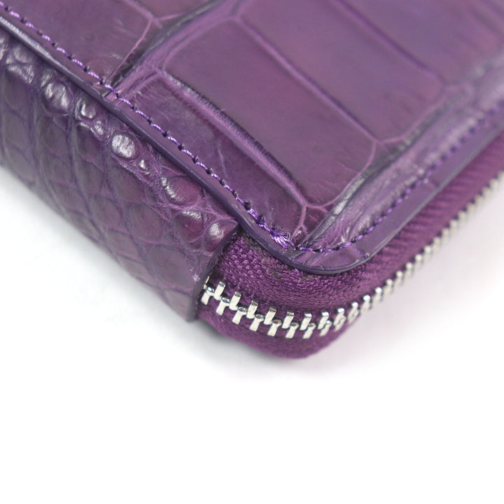 未使用品□CROIX ROYAL クロワ ロワイヤル ラウンドファスナー クロコダイル レザーロングウォレット 長財布 パープル 箱付き メンズ