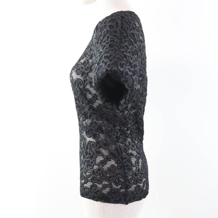 極美品☆LOUIS VUITTON ルイヴィトン 23SS 1ABDG9 フローラルレース 半袖 カットソー ブラック 36 イタリア製 正規品 レディース