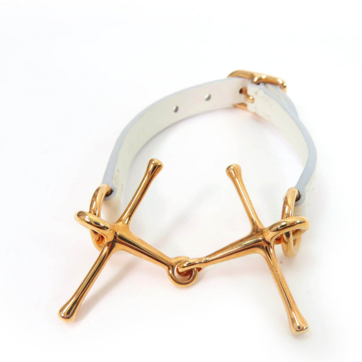 極美品☆HERMES エルメス モール ブレスレット ピンクゴールド金具 レザー ホワイト T2 C刻印 箱・保存袋付き フランス製 レディース