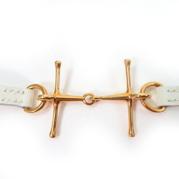 極美品☆HERMES エルメス モール ブレスレット ピンクゴールド金具 レザー ホワイト T2 C刻印 箱・保存袋付き フランス製 レディース