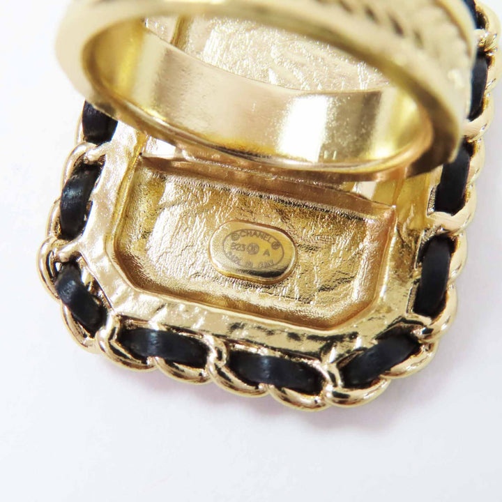 未使用品◎CHANEL シャネル B23A プルミエール時計デザイン ココマーク ラインストーン装飾 リング・指輪 ブラック ゴールド 12号 箱付き