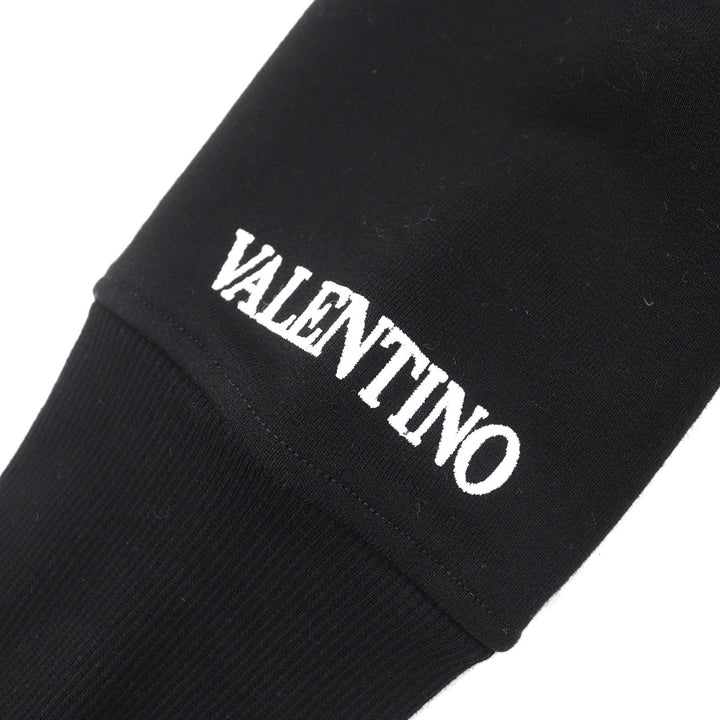 極美品△VALENTINO ヴァレンティノ コットン100％ ロゴ刺繍 ビーズ装飾 クルーネック 長袖 トレーナー スウェット ブラック XS 正規品