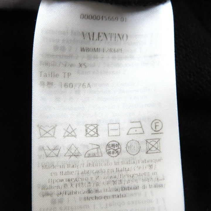 極美品△VALENTINO ヴァレンティノ コットン100％ ロゴ刺繍 ビーズ装飾 クルーネック 長袖 トレーナー スウェット ブラック XS 正規品