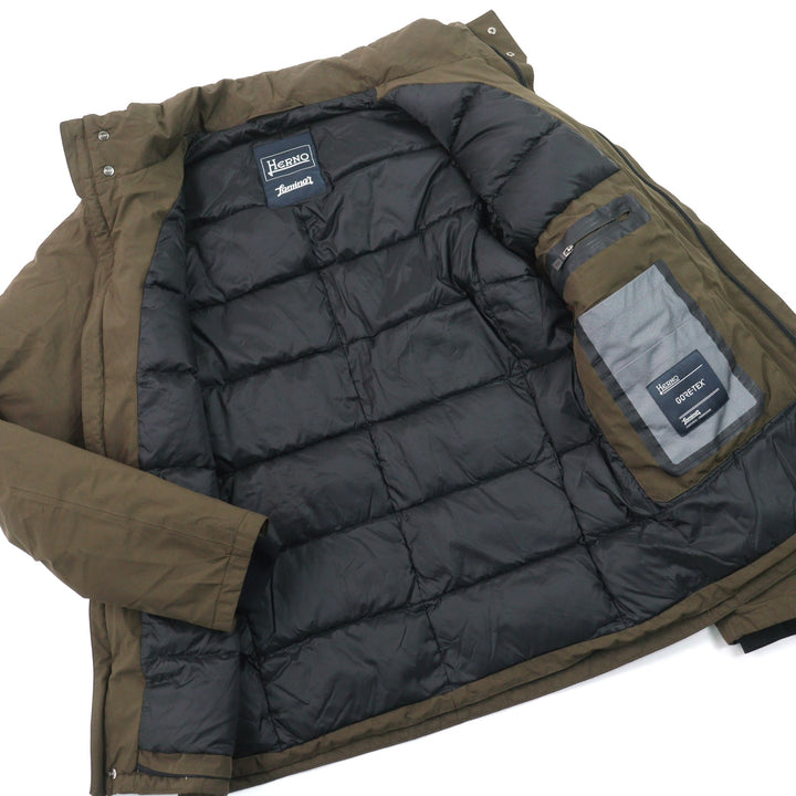 良品○Herno ヘルノ PI075UL Laminar ラミナー GORE-TEX ゴアテックス M-65 ロゴタグ スタンドカラー ダウンジャケット 46 正規品 メンズ