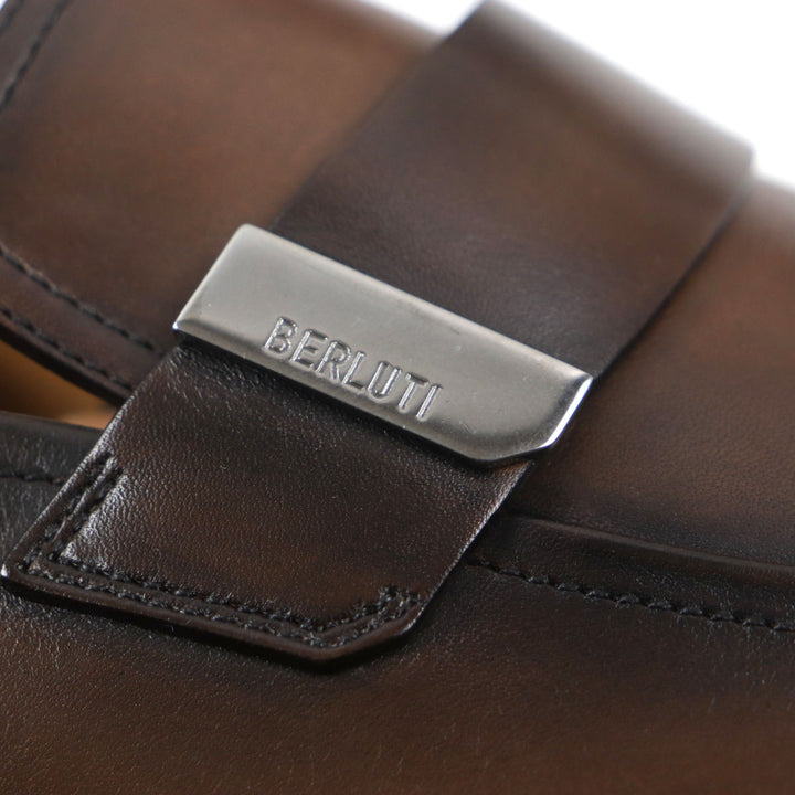 未使用品▼BERLUTI ベルルッティ リフレット パティーヌ Uチップ ロゴ刻印金具 レザー ローファー ブラウン 9.5 箱・保存袋付き メンズ
