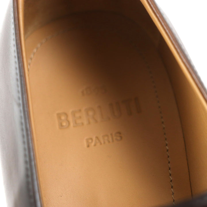 未使用品▼BERLUTI ベルルッティ リフレット パティーヌ Uチップ ロゴ刻印金具 レザー ローファー ブラウン 9.5 箱・保存袋付き メンズ