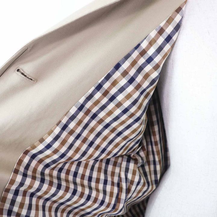 極美品◎Aquascutum アクアスキュータム コットン 裏チェック柄 ロング丈 ステンカラーコート ベージュ 3F イングランド製 正規品