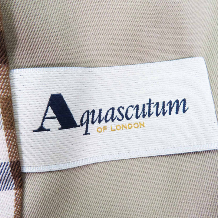 極美品◎Aquascutum アクアスキュータム コットン 裏チェック柄 ロング丈 ステンカラーコート ベージュ 3F イングランド製 正規品