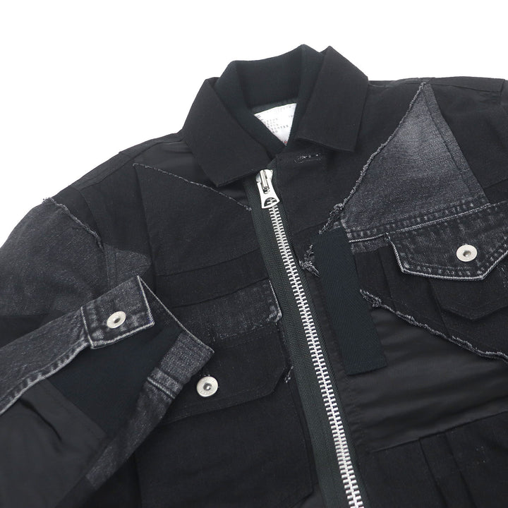 極美品□Sacai サカイ 21-02447M Solid Mix Blouson ハンク・ウィリアム・トーマス パッチワーク ブルゾン ブラック 1 日本製 正規品
