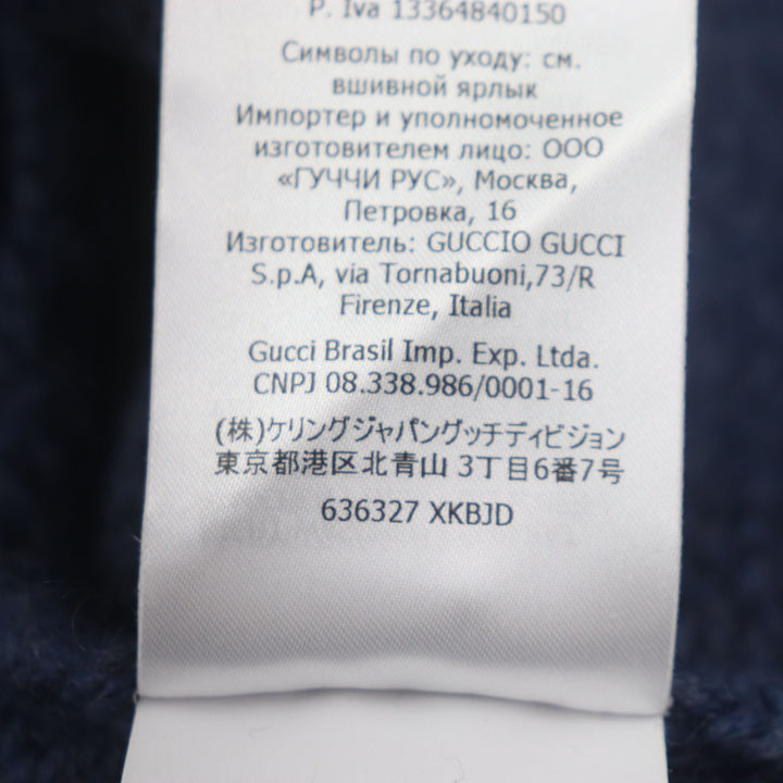 美品▼GUCCI グッチ 636327 ウール100% GGエンブロイダリー 刺繍 クルーネック ニットセーター ネイビー XL イタリア製 正規品 メンズ