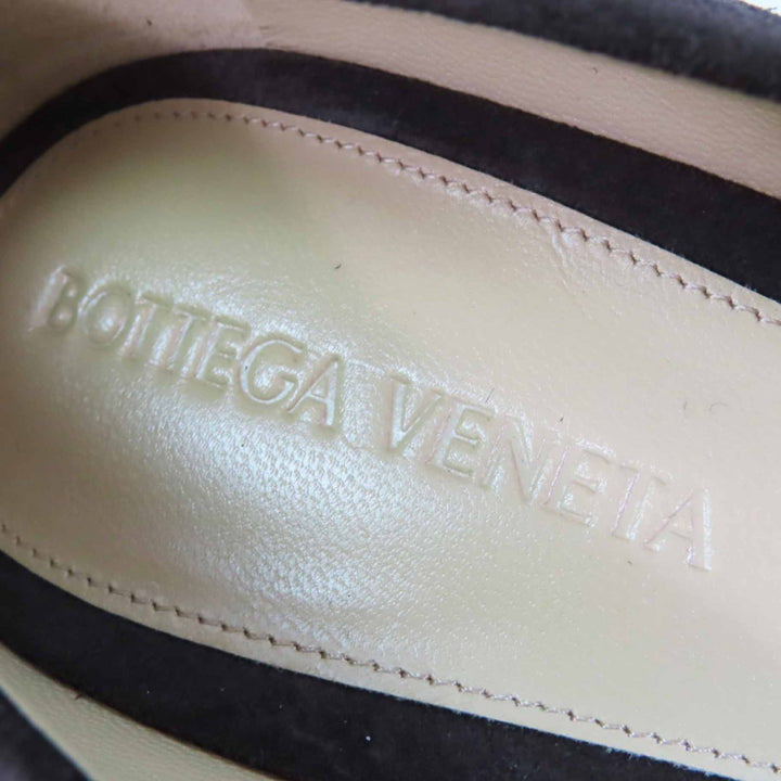 未使用品◎BOTTEGAVENETA ボッテガヴェネタ 692088 TOWER スウェードレザー チャンキーヒール スクエアトゥパンプス 茶 38 箱・保存袋付