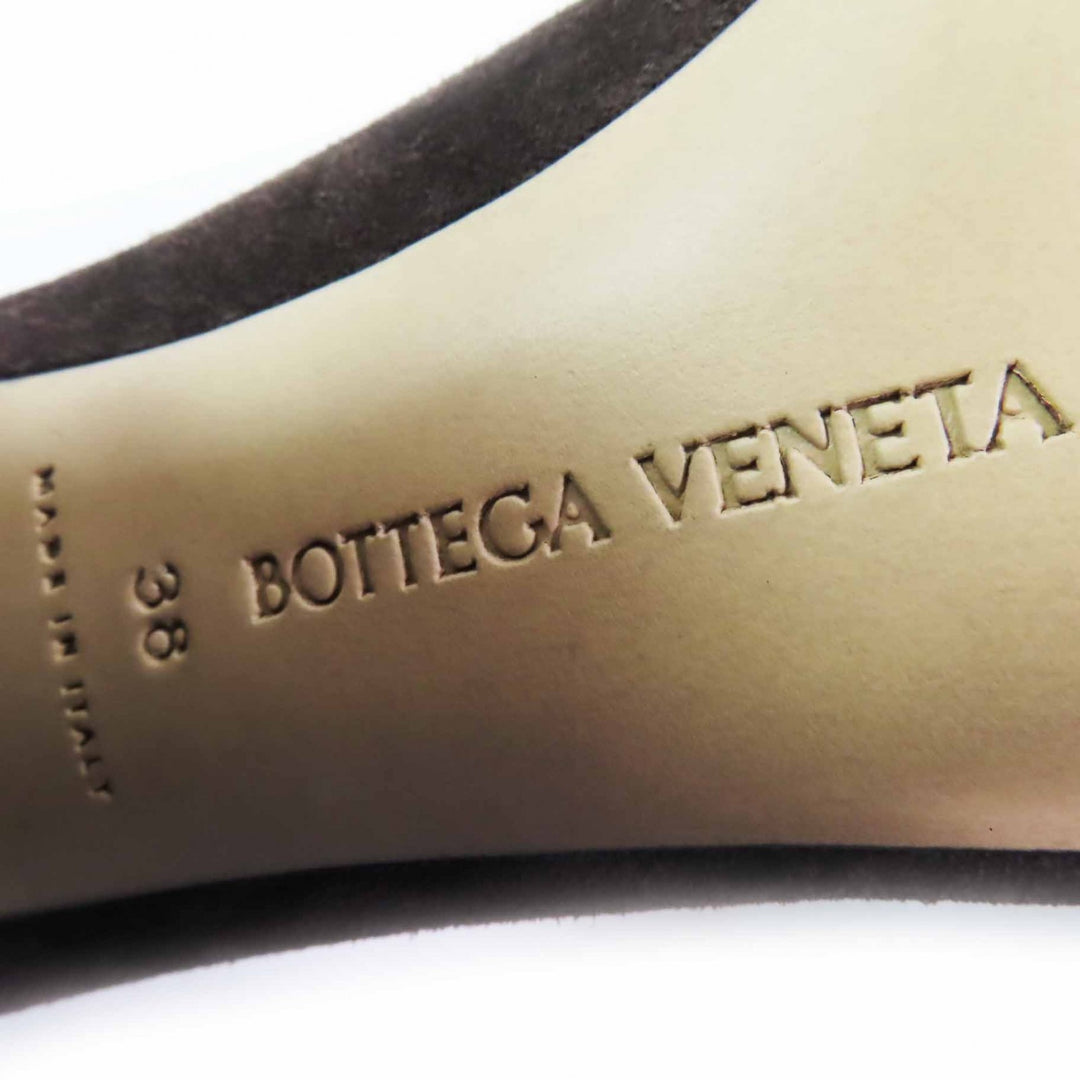未使用品◎BOTTEGAVENETA ボッテガヴェネタ 692088 TOWER スウェードレザー チャンキーヒール スクエアトゥパンプス 茶 38 箱・保存袋付