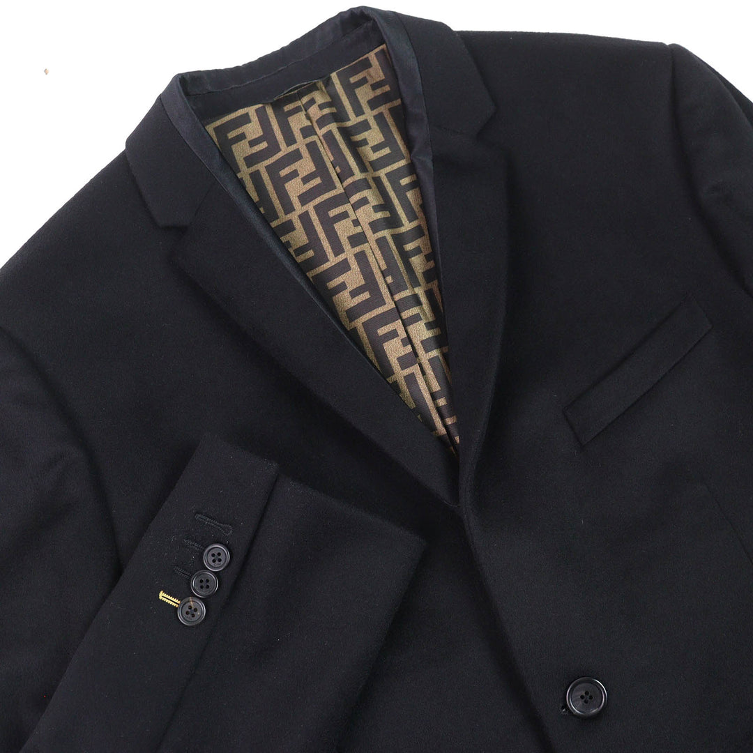 極美品△FENDI フェンディ 2019年製 FJ0562 カシミヤ100％ 裏地FFロゴ・ズッカ柄 ロゴボタン シングル テーラードジャケット 52 正規品