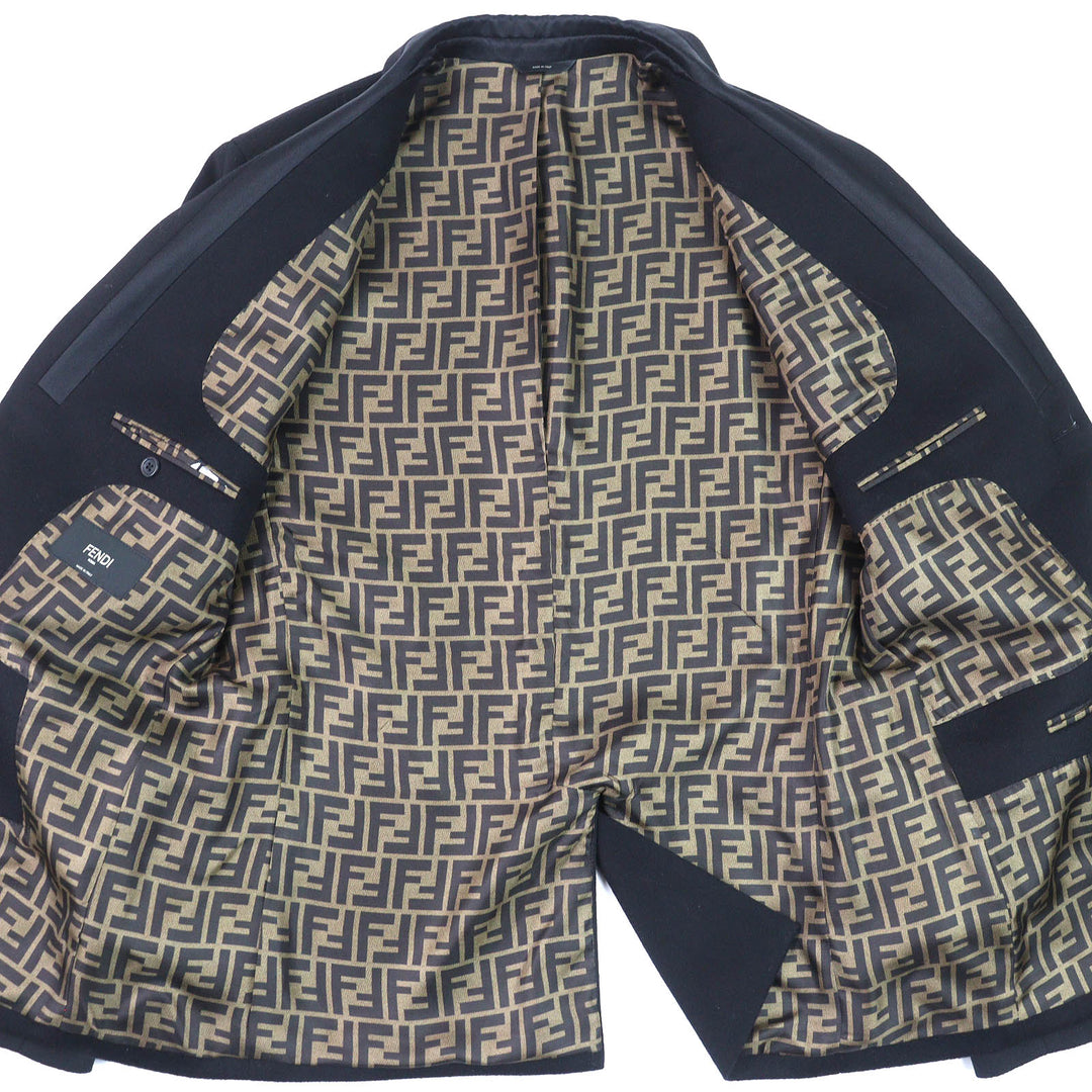 極美品△FENDI フェンディ 2019年製 FJ0562 カシミヤ100％ 裏地FFロゴ・ズッカ柄 ロゴボタン シングル テーラードジャケット 52 正規品