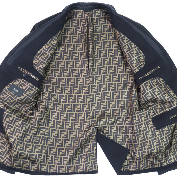 極美品△FENDI フェンディ 2019年製 FJ0562 カシミヤ100％ 裏地FFロゴ・ズッカ柄 ロゴボタン シングル テーラードジャケット 52 正規品