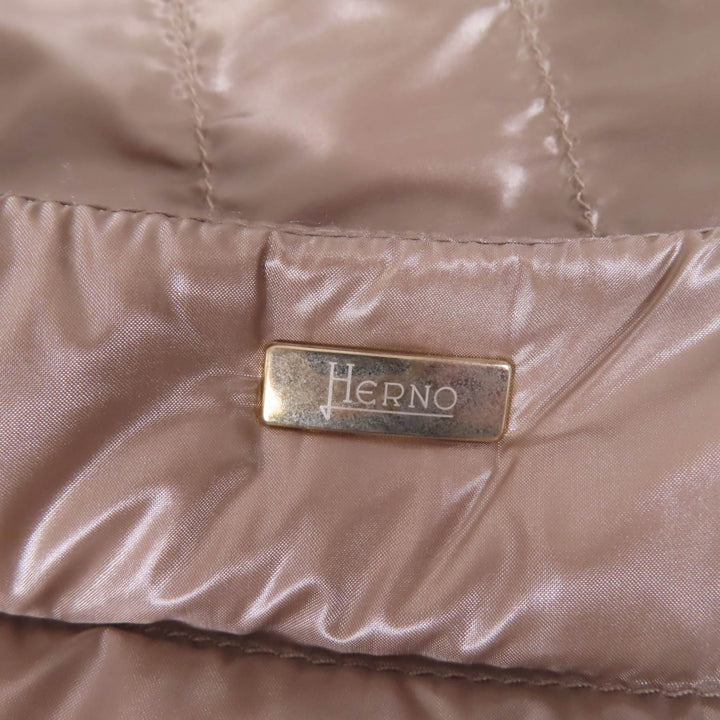 未使用品☆Herno ヘルノ PI0918D ナイロン コットン切替 ノーカラー 比翼仕立て ダウンコート ベージュ 40 正規品 レディース