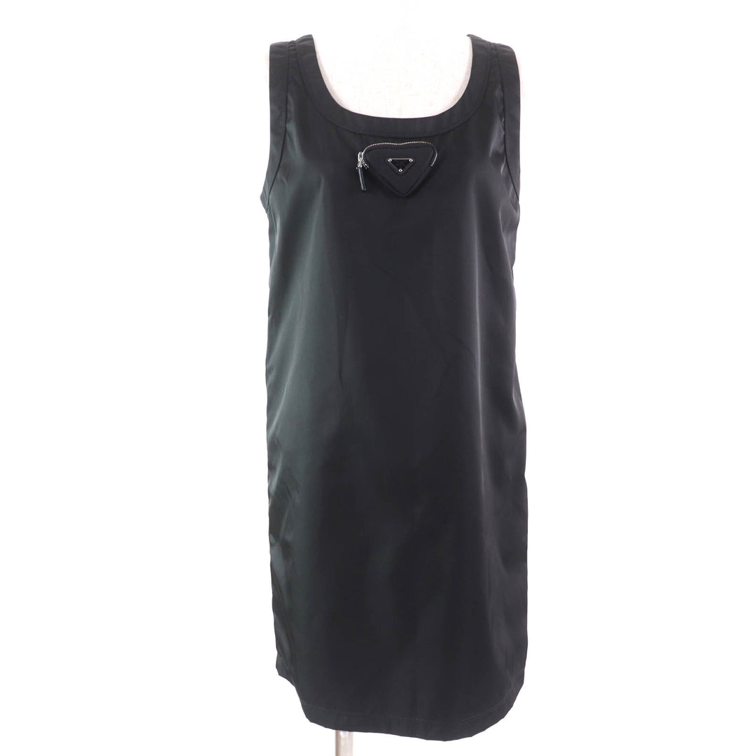 美品★PRADA プラダ 2023年製 230701 Re-Nylon トライアングルロゴ ノースリーブ ミニドレス ワンピース ブラック 40 定価264000円