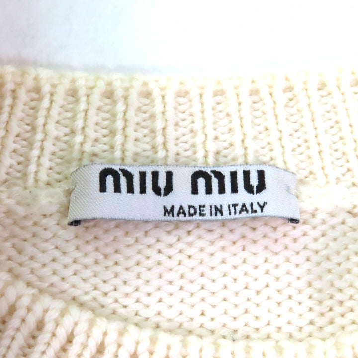 美品★Miu Miu ミュウ ミュウ MML304 ウール100% チェリー刺繍 ボーダー クロップド 長袖 ニット セーター レッド アイボリー 38 正規品