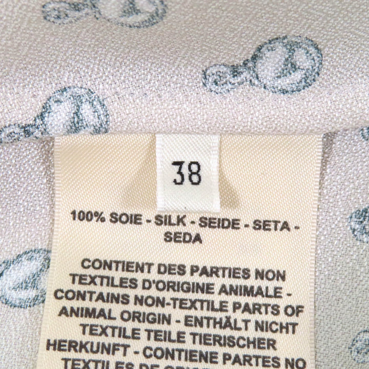 極美品★HERMES エルメス 22AW 2H0619DN シルク100% バックリボン 総柄 長袖 カットソー トップス ベージュ グリーン 38 仏製 正規品