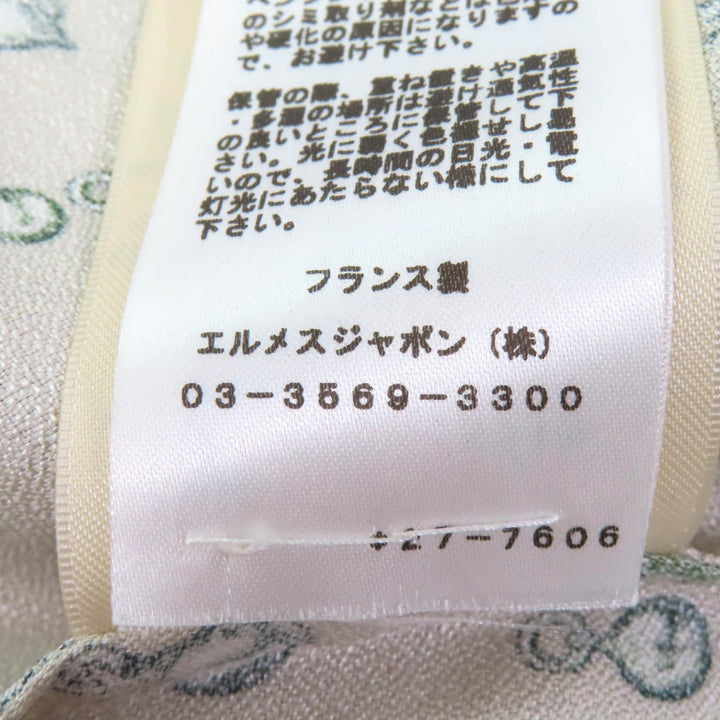 極美品★HERMES エルメス 22AW 2H0619DN シルク100% バックリボン 総柄 長袖 カットソー トップス ベージュ グリーン 38 仏製 正規品