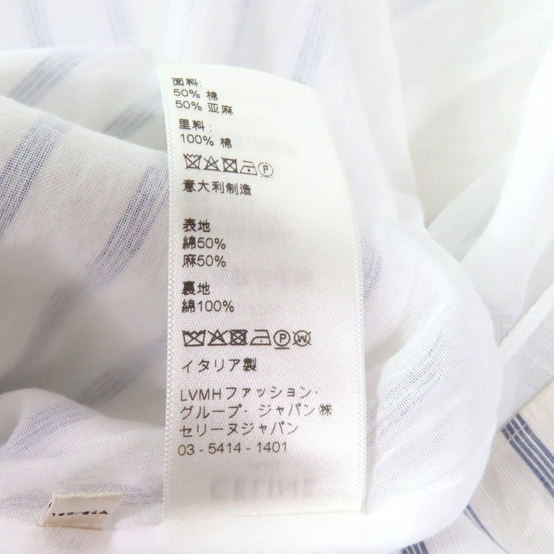 極美品★CELINE セリーヌ 2R658077I リネン混 ミニ プレーリー ストライプ フリルドレス シャツワンピース ホワイト ブルー 38 伊製