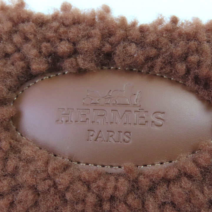未使用品★HERMES エルメス オラン ムートン ミュール フラット サンダル ブラウン 37 箱・保存袋付き イタリア製 レディース