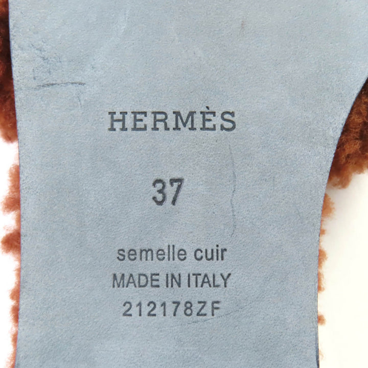 未使用品★HERMES エルメス オラン ムートン ミュール フラット サンダル ブラウン 37 箱・保存袋付き イタリア製 レディース