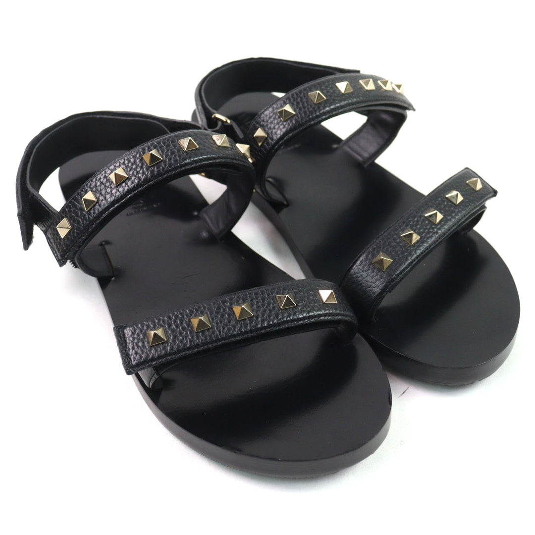美品○Valentino Garavani ヴァレンティノガラヴァーニ ロックスタッズ ベルトストラップ付き レザー サンダル 43