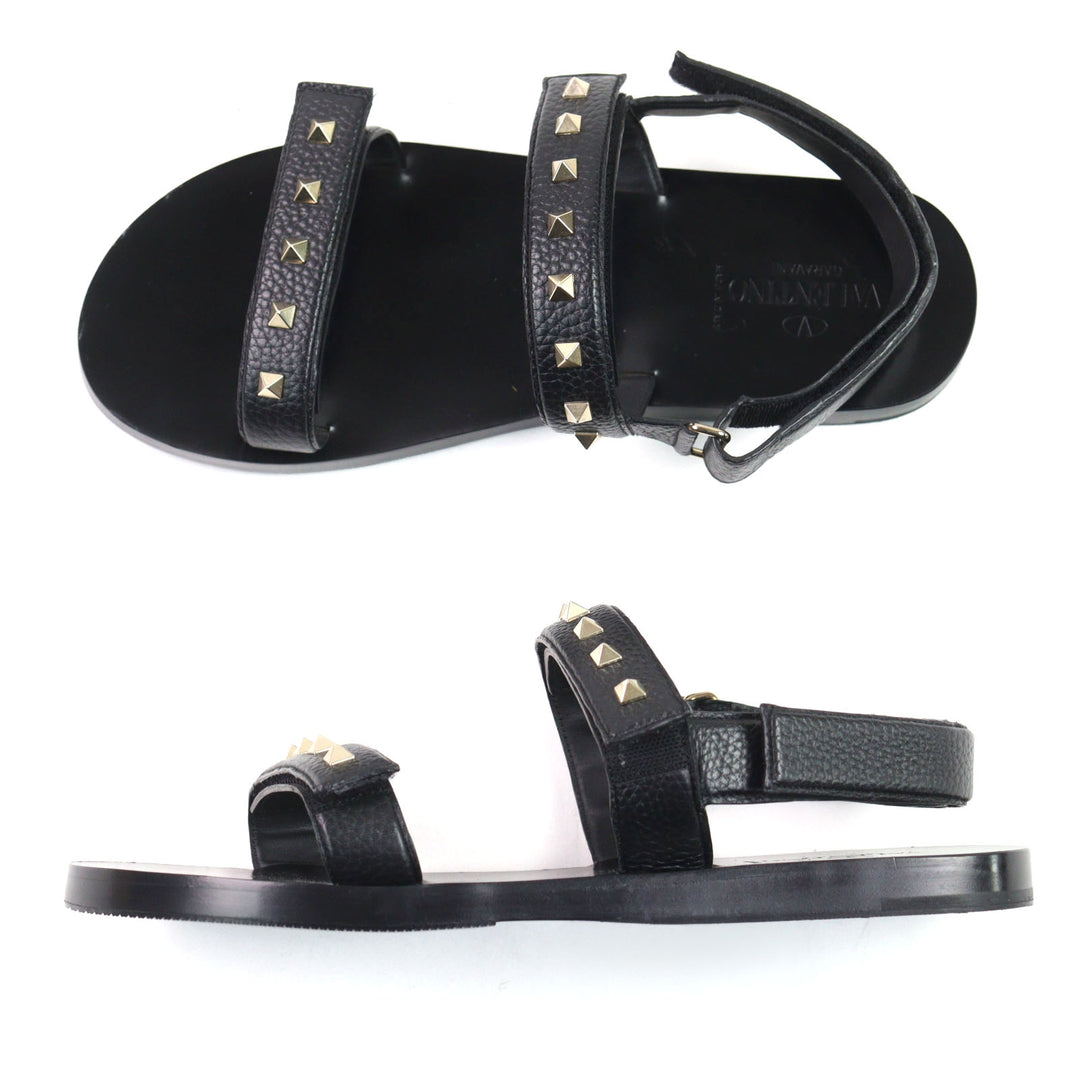 美品○Valentino Garavani ヴァレンティノガラヴァーニ ロックスタッズ ベルトストラップ付き レザー サンダル 43