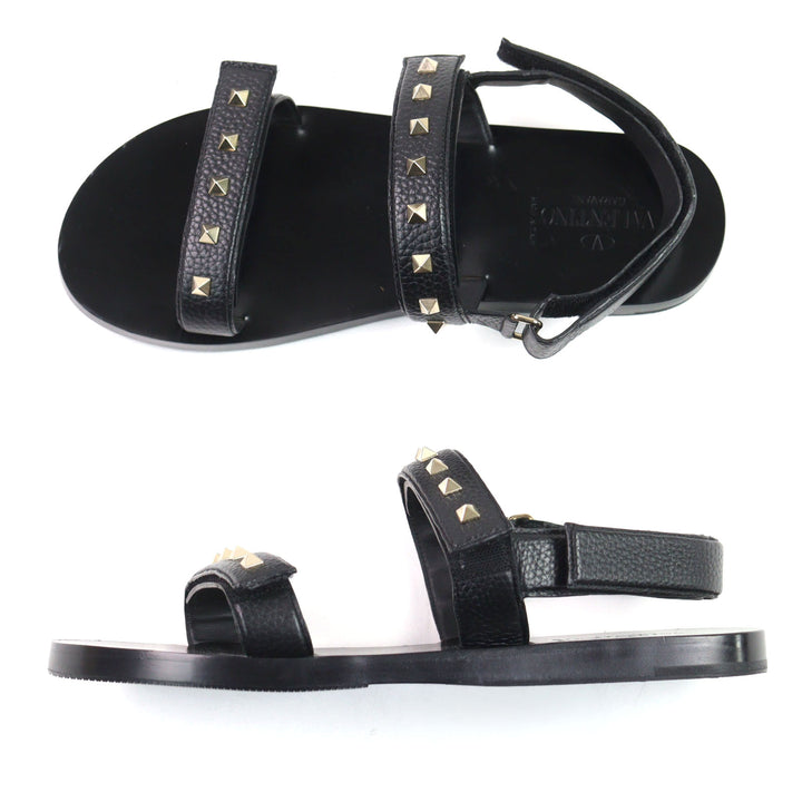 美品○Valentino Garavani ヴァレンティノガラヴァーニ ロックスタッズ ベルトストラップ付き レザー サンダル 43