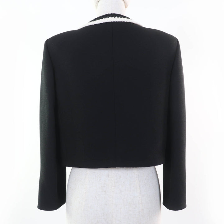 極美品☆CHANEL シャネル 22C P71865V63363 シルク100％ ラインストーン ココマークボタン ノーカラージャケット ブラック 36 正規品