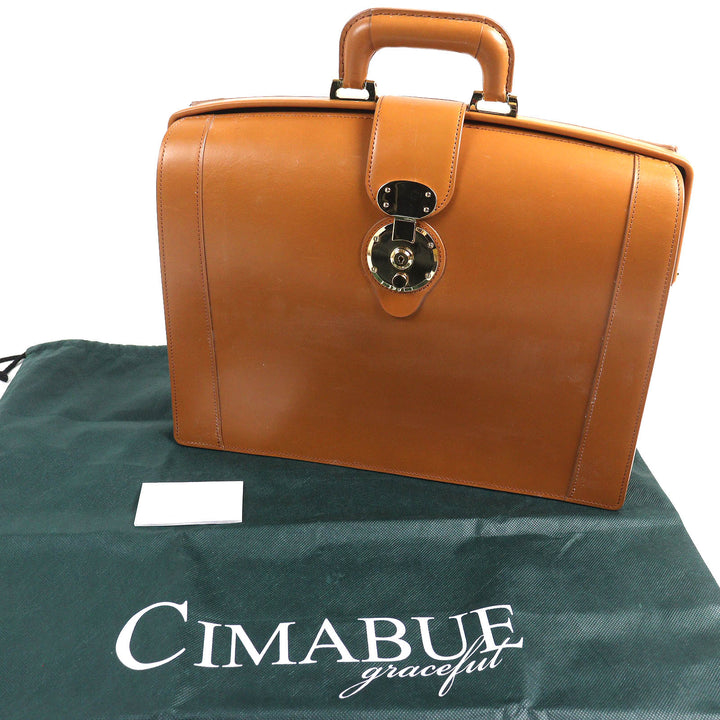 極美品△CIMABUE チマブエ アレキサンダー ダレスバッグ ブライドルレザー ビジネスバッグ キャメル ゴールド金具 保存袋付き メンズ