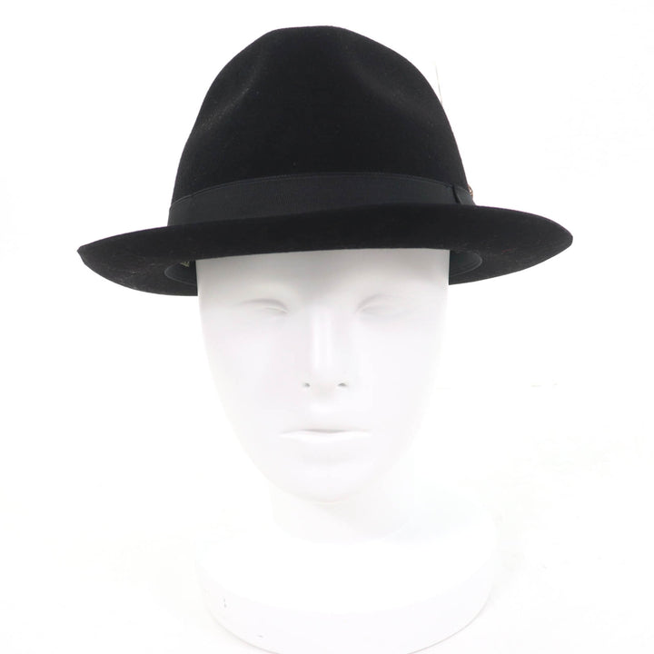 極美品☆ラルフローレンパープルレーベル FEDORA WITH SIBGLE FEATHER PHILIP TREACY ウール100％ ハット ブラック F イギリス製 正規品