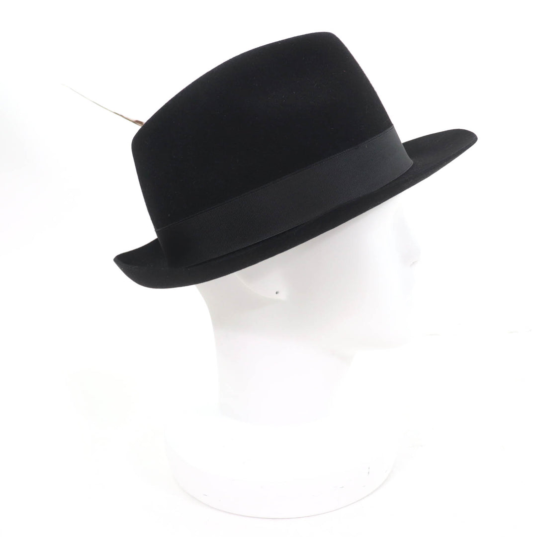 極美品☆ラルフローレンパープルレーベル FEDORA WITH SIBGLE FEATHER PHILIP TREACY ウール100％ ハット ブラック F イギリス製 正規品