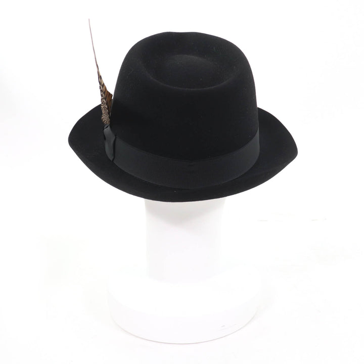 極美品☆ラルフローレンパープルレーベル FEDORA WITH SIBGLE FEATHER PHILIP TREACY ウール100％ ハット ブラック F イギリス製 正規品