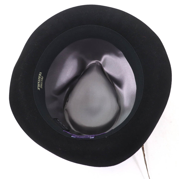 極美品☆ラルフローレンパープルレーベル FEDORA WITH SIBGLE FEATHER PHILIP TREACY ウール100％ ハット ブラック F イギリス製 正規品