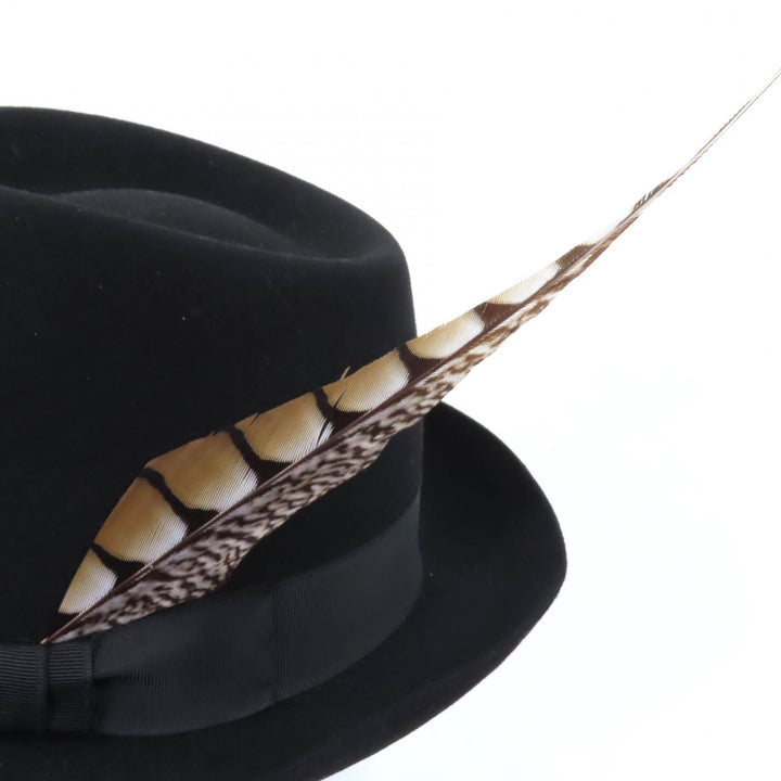 極美品☆ラルフローレンパープルレーベル FEDORA WITH SIBGLE FEATHER PHILIP TREACY ウール100％ ハット ブラック F イギリス製 正規品