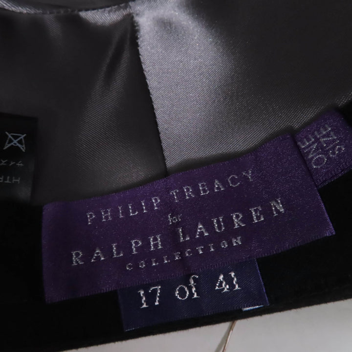 極美品☆ラルフローレンパープルレーベル FEDORA WITH SIBGLE FEATHER PHILIP TREACY ウール100％ ハット ブラック F イギリス製 正規品