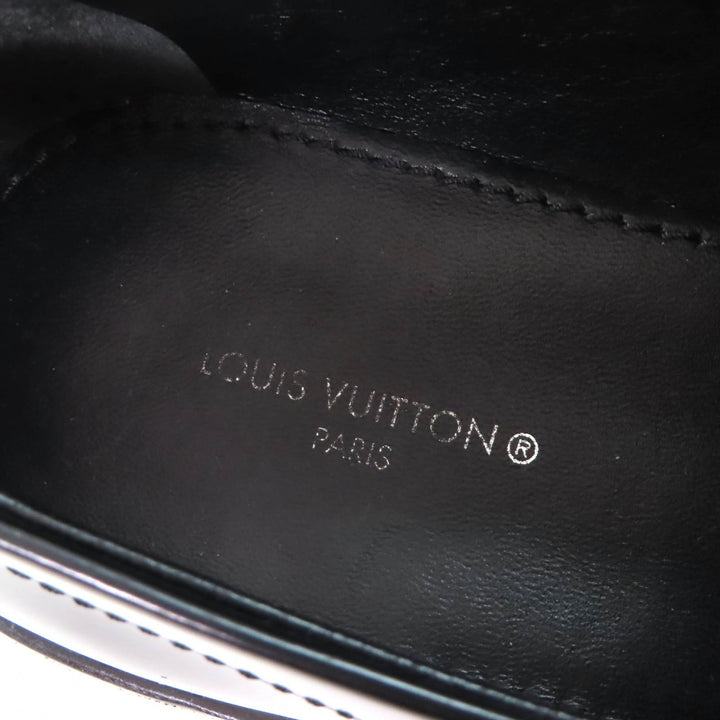 良品★LOUIS VUITTON ルイヴィトン コネリー・ライン ロゴ入り スクエアトゥ レザー コインローファー ブラック 35.5 箱・保存袋付き