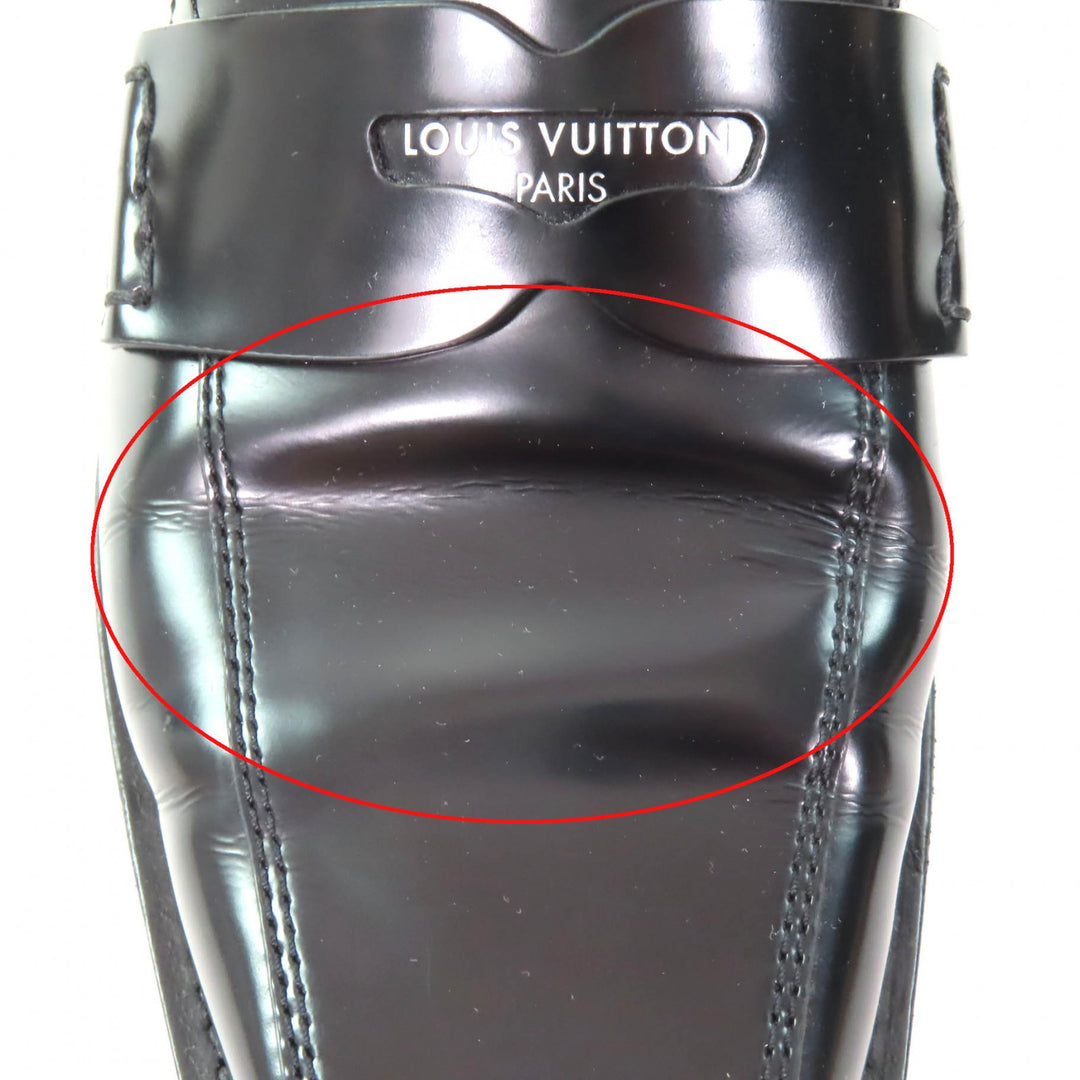 良品★LOUIS VUITTON ルイヴィトン コネリー・ライン ロゴ入り スクエアトゥ レザー コインローファー ブラック 35.5 箱・保存袋付き