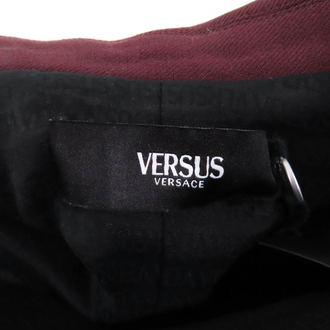 未使用品★VERSUS VERSACE ヴェルサス ヴェルサーチ ウール混 袖レザー切替 ロングジャケット ボルドー ブラック 40 正規品 レディース