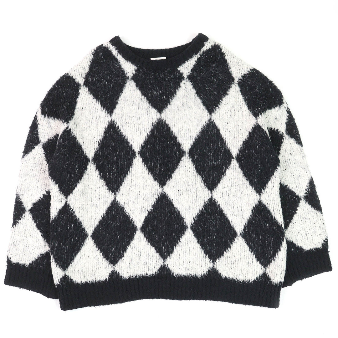 美品△CELINE セリーヌ 2AF46974T サーフスタイル アーガイル ボクシー クルーネック 長袖 ニット ブラック ホワイト系 S 伊製 正規品