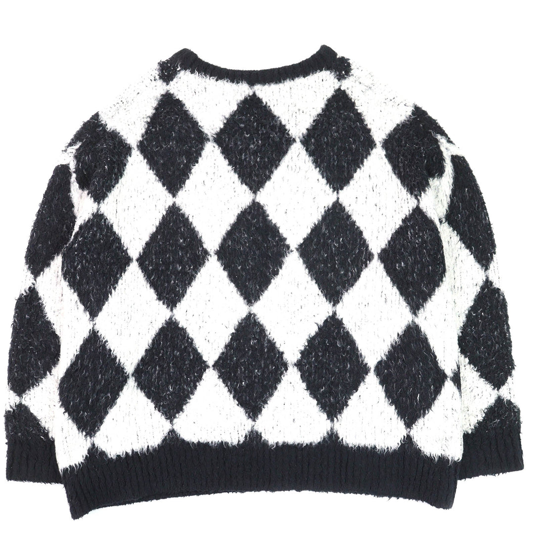 美品△CELINE セリーヌ 2AF46974T サーフスタイル アーガイル ボクシー クルーネック 長袖 ニット ブラック ホワイト系 S 伊製 正規品