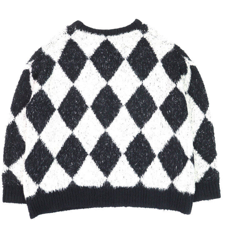 美品△CELINE セリーヌ 2AF46974T サーフスタイル アーガイル ボクシー クルーネック 長袖 ニット ブラック ホワイト系 S 伊製 正規品