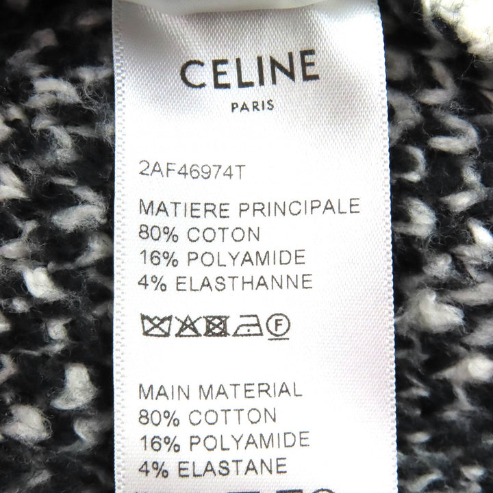 美品△CELINE セリーヌ 2AF46974T サーフスタイル アーガイル ボクシー クルーネック 長袖 ニット ブラック ホワイト系 S 伊製 正規品