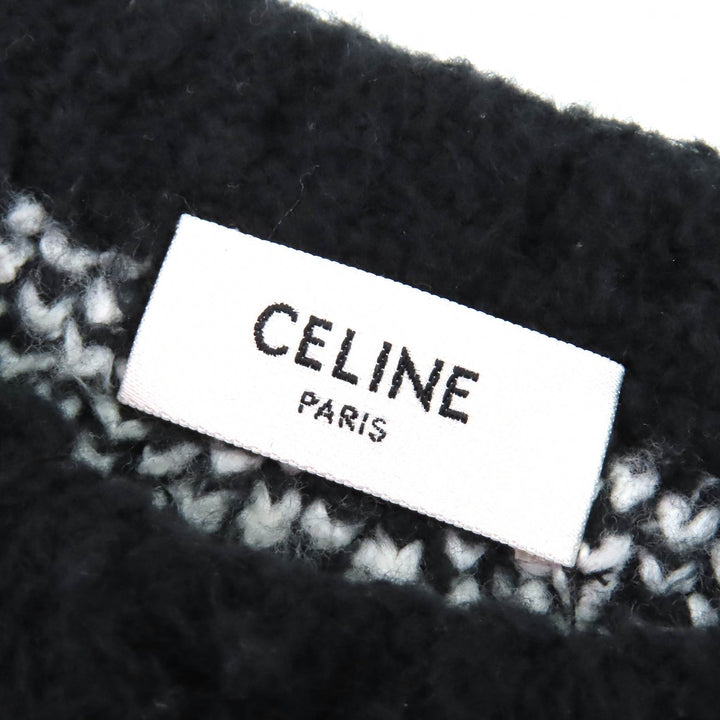 美品△CELINE セリーヌ 2AF46974T サーフスタイル アーガイル ボクシー クルーネック 長袖 ニット ブラック ホワイト系 S 伊製 正規品