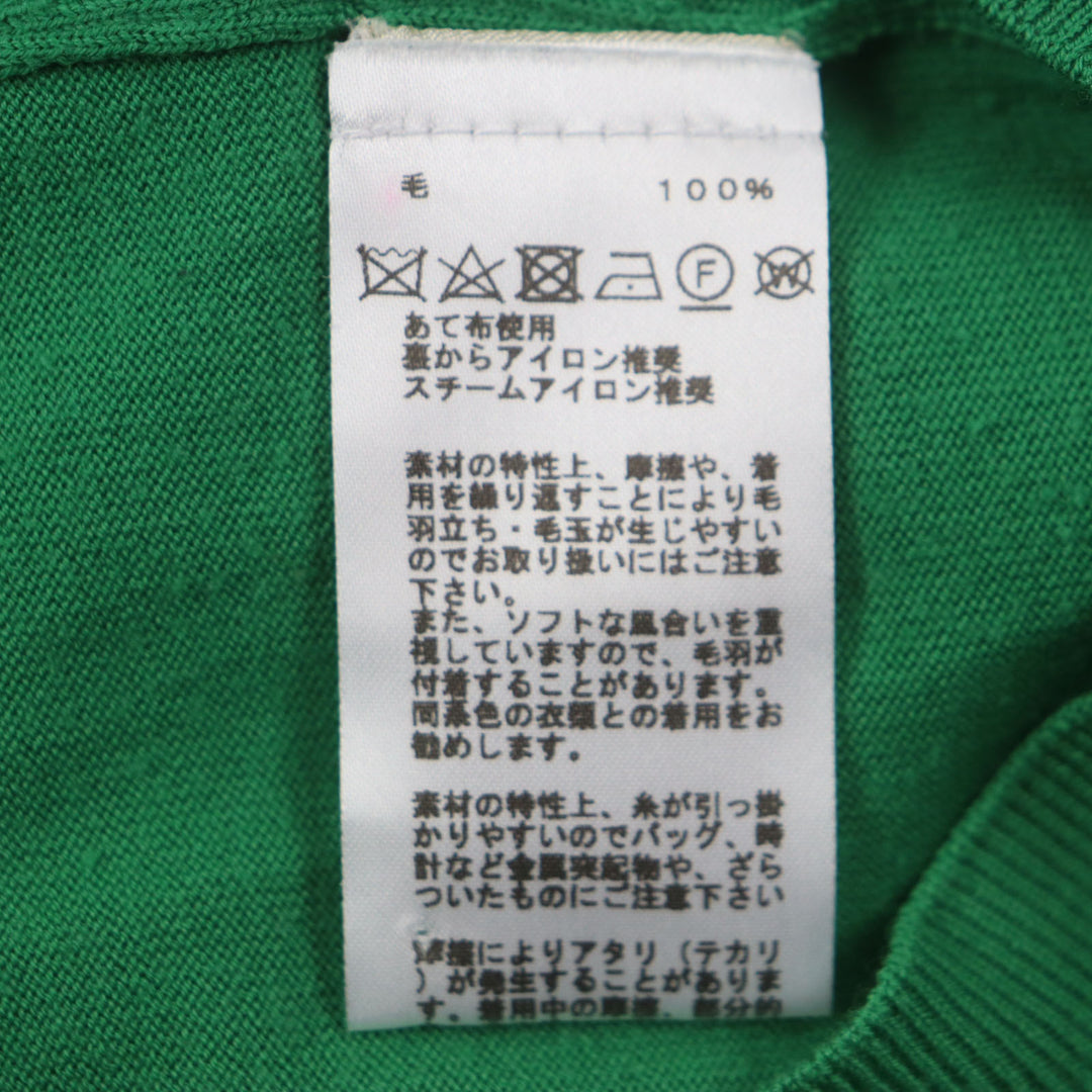 美品▼HERMES エルメス 22AW ウール100% H刺繍 クルーネック ハイゲージニット セーター グリーン M イタリア製 正規品 メンズ シンプル