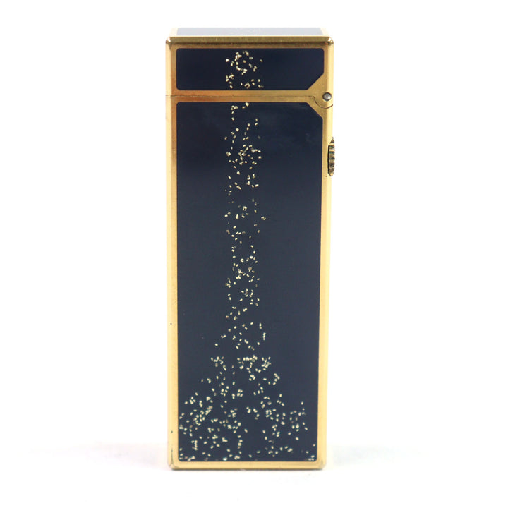 良品○Dunhill ダンヒル ロゴ金具付き ラッカー スクエア型 ローラー式 吹き流し 喫煙グッズ ガスライター ネイビー ゴールド 着火確認済