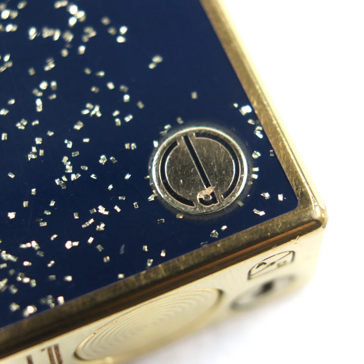 良品○Dunhill ダンヒル ロゴ金具付き ラッカー スクエア型 ローラー式 吹き流し 喫煙グッズ ガスライター ネイビー ゴールド 着火確認済