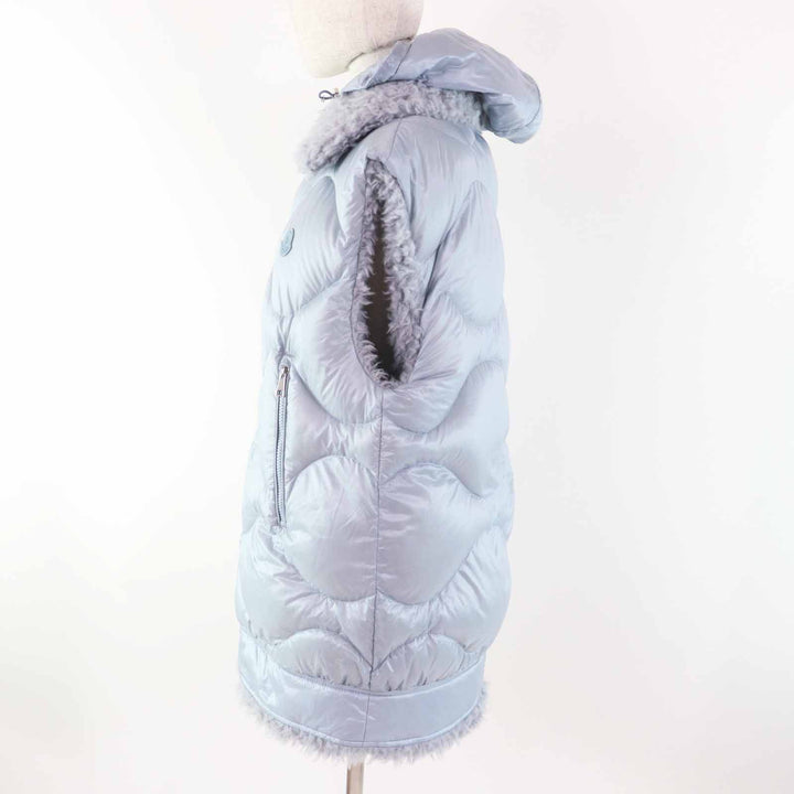 美品◎MONCLER モンクレール 22-23AW ACHARD アシャール エコファー リバーシブル ZIP ダウンベスト ライトブルー 1 正規品 レディース